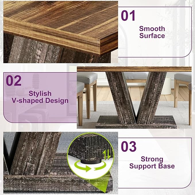47" Dining Table, Wooden Kitchen Dinner Table Heavy Duty, Farmhouse Table for Dining Room, Living Room Space Saving, Black