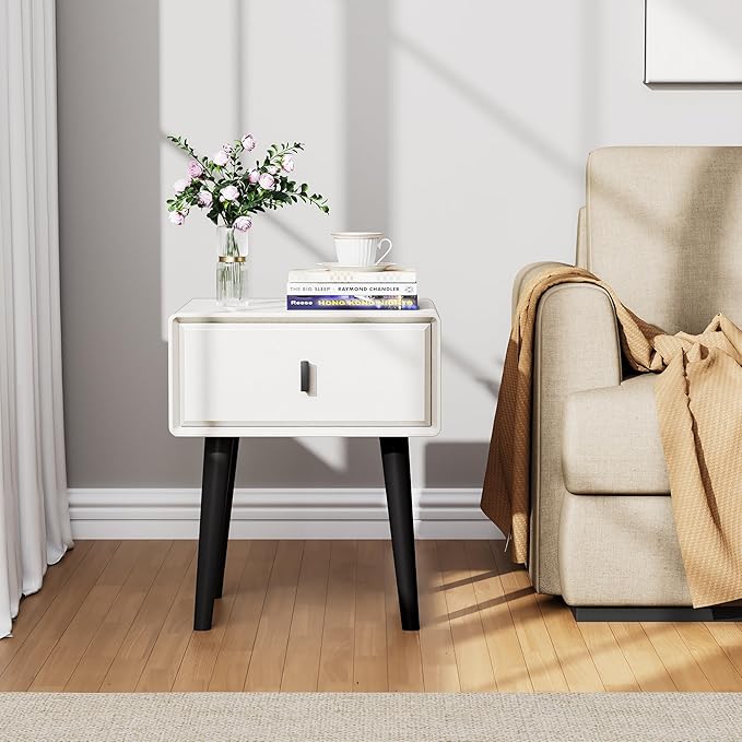 VICITON Nightstand,Fully Assembled Bedside Cabinet Mid Century Night Stand Modern Side Table for Living Room, Bedroom(Cream White)