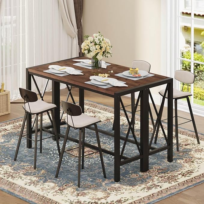 BON AUGURE Bar Table, 55 in Counter Height Pub Tables, Rectangular Tall Behind Couch Sofa Table, High Top Wood Console Tables for Home, Living Room, Kitchen (Rustic Oak, 36.6)