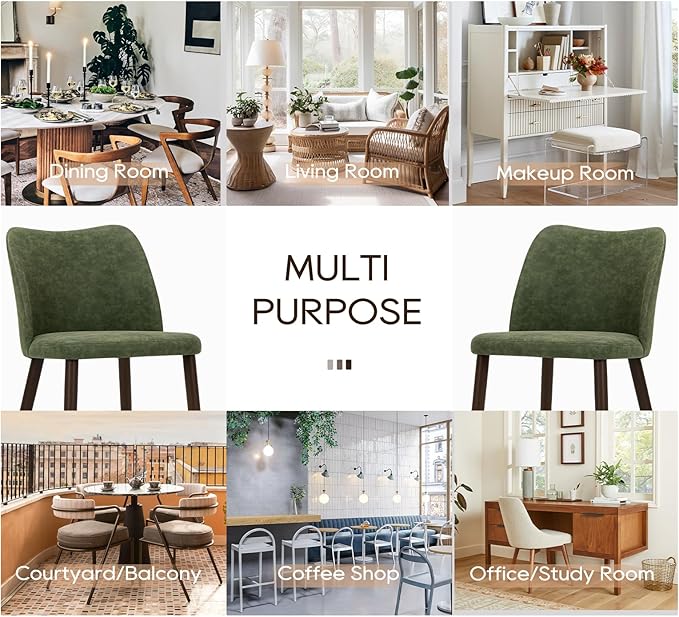 COLAMY Upholstered Dining Chairs Set of 2, Modern PU Leather Dining Room Kitchen Side Chair with Padded Seat and Wood Legs Restaurant/Cafe, Green