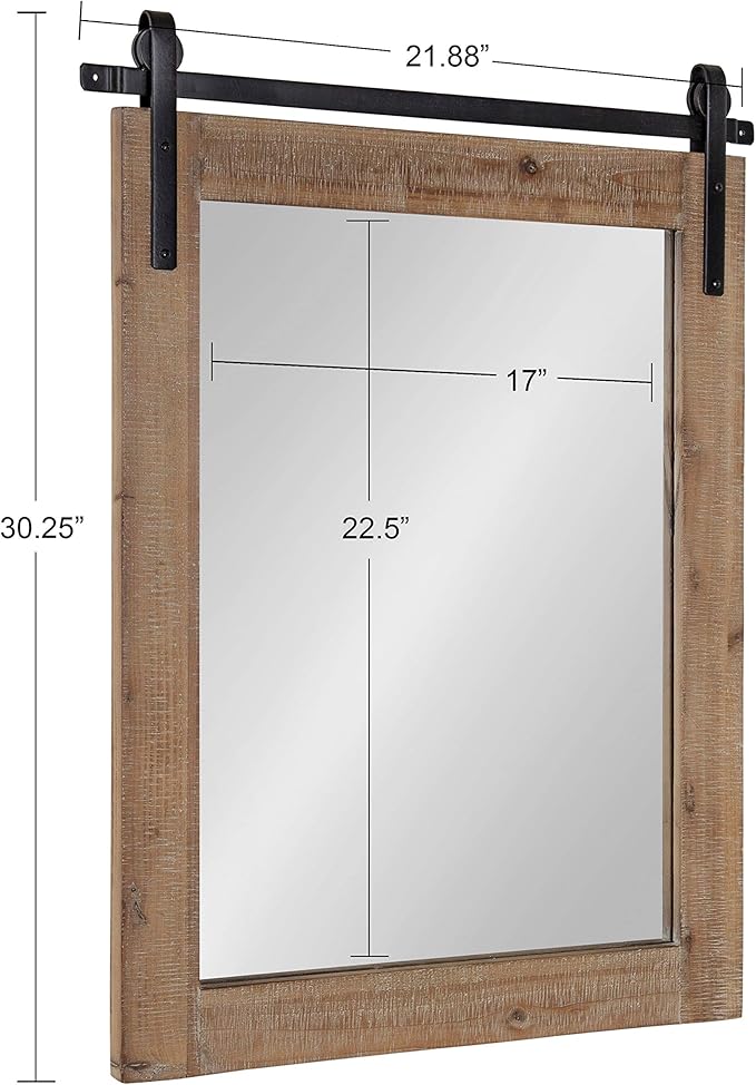 Kate and Laurel Cates Rustic Wall Mirror, 22" x 30" Rustic Brown, Farmhouse Barn Door-Inspired Wall Decor
