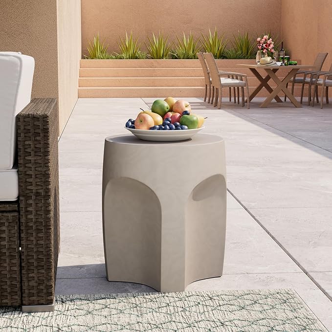 COSIEST Set of 2 Concrete Side Table Drum Shape, 2 Pieces Outdoor Side Table, Patio Accent Cement End Tables, Garden Decorative Stool, Plant Stand Drum Table, Grey
