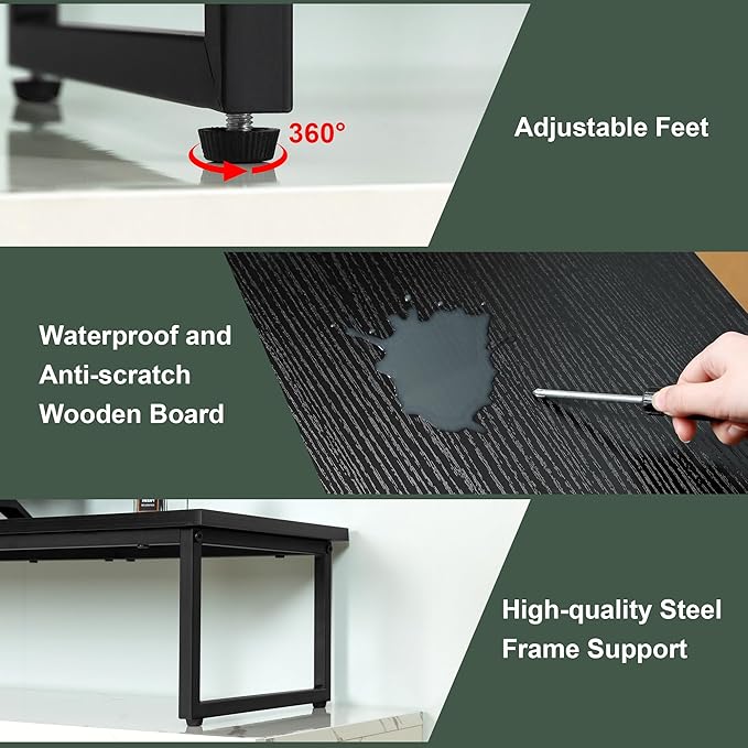 Clikuutory 45" Large TV Riser for 32-60 inch TVs, Tabletop Stand with Steel Legs, Storage & Dual - Screen Office Desk Function, Ideal for Home Office, Bedroom, Living Room, Black