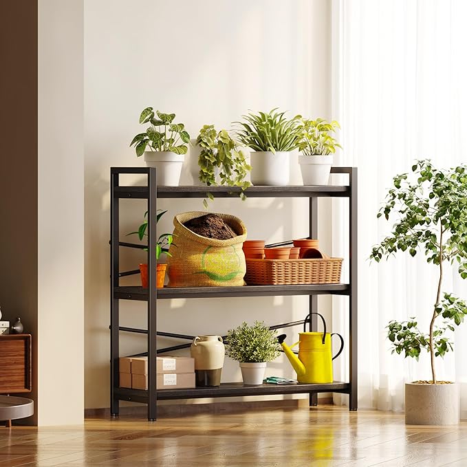Book Shelf, 3 Tier Bookshelf 31.49" Width, Book Shelf Storage and Organization, Wooden and Metal Industrial Bookcase, Large Book Shelves for Home Living Room Bedroom Office Storage(Black)