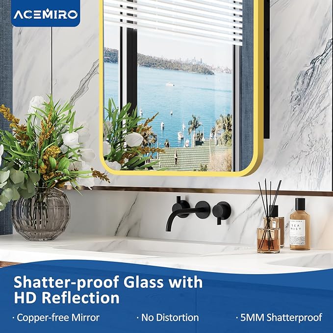 16x24 Inch Mirror Medicine Cabinet for Bathroom Gold Metal Frame Bathroom Medicine Cabinet with Mirror Recessed or Wall Mounted