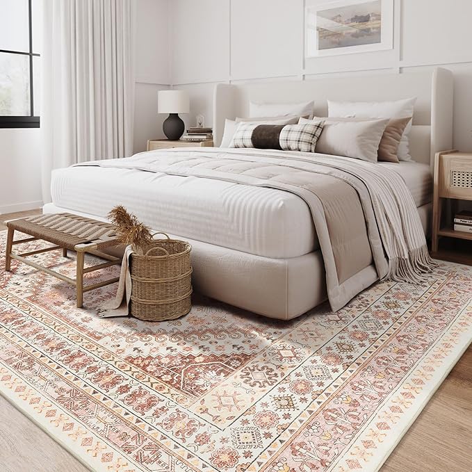 zesthome 8x10 Area Rugs for Living Room,Non-Slip Backing Washable Rugs,Vintage Large Area Rug,Stain Resistant Home Decor Rug