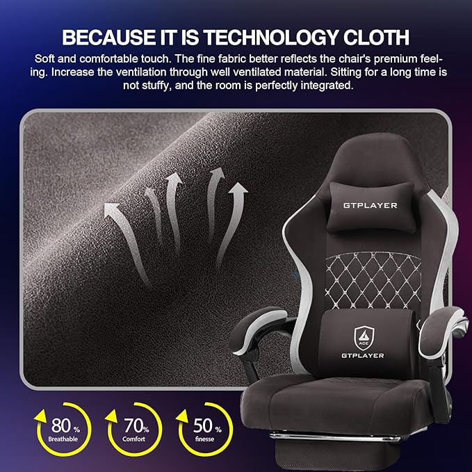 GTPLAYER Gaming Chair, Computer Office Chair with Pocket Spring Cushion, Linkage Armrests and Footrest, High Back Ergonomic Computer Chair with Lumbar Support Task Chair with Footrest