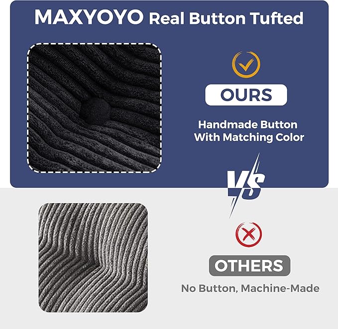 MAXYOYO 3 Seater Couch for Living Room, Boneless Couch with Tufted Cushion & Backrest, Upholstered Floor Sofa with Armrests, Sofa in A Box, No Assembly Required, Black