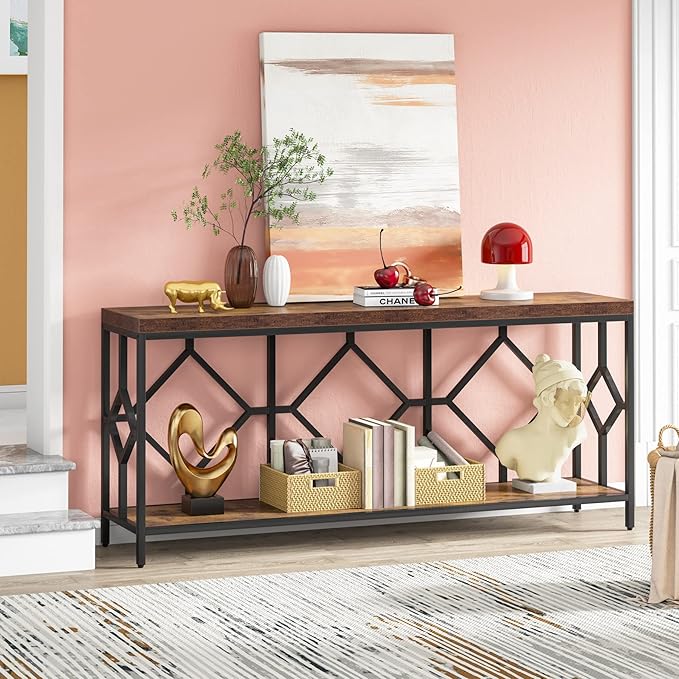 Tribesigns 71 Inch Extra Long Sofa Table, Narrow Long Sofa Console Tables Behind Couch Table with Open Storage Shelf