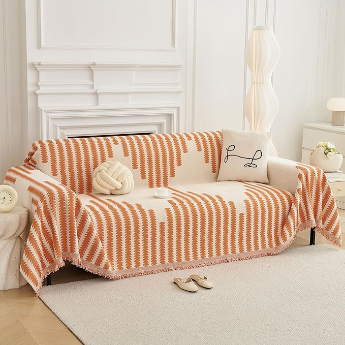 HAOMAIJIA Boho Sofa Covers Couch Covers for 3 Cushion Couch Sofa Pet Friendly Soft Thick Non Slip Couch Cover for Dogs Washable Sectional Couch Covers L Shape Furniture Protector (Orange, 71"x134")