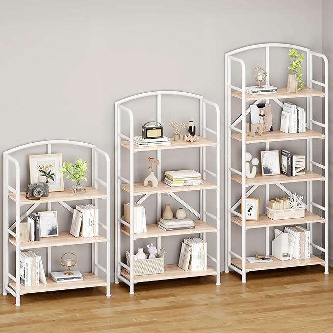 No-Assembly Folding Bookshelf Storage Shelves 4 Tiers Vintage Multifunctional Plant Stand Storage Rack Shelves Bookcase for Home Office