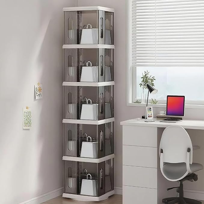 Rotating Bookshelf Tower, 360-Degree Rotating Bookshelves, Small Space Spinning Bookshelf, Revolving Bookcase Suitable for Bedrooms, Living Rooms, Studies and Offices (Grey,5Tier)