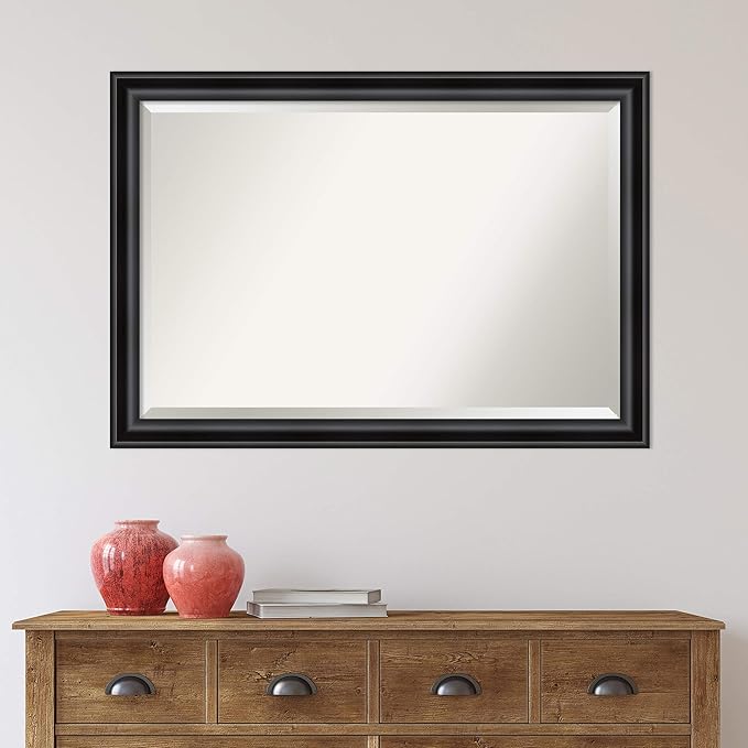 Amanti Art Black Bathroom Mirror for Over Sink, 28x40 Grand Black Narrow Rectangle Vanity Mirror, Large Casual Frame, Hangs Horizonally and Vertically, Bathroom Wall Decor, Beveled Edge