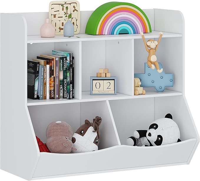 UTEX Toy Storage Organizer with Bookcase, Kid’s Multi Shelf Cubby for Books,Toys, Storage Organizer for Boys,Girls Play Room/Bedroom-White