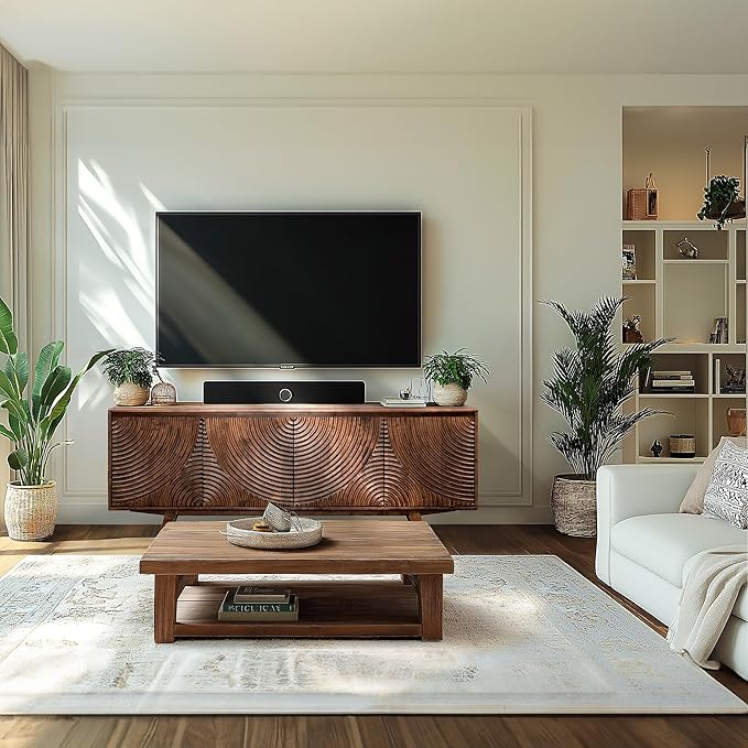 Acacia Harmony TV Stand for TVs up to 75+ Inch Entertainment Center with Storage Shelves and Cable Management, Modern Farmhouse TV Media Console Table Wood TV Stands for Living Room Bedroom, Walnut