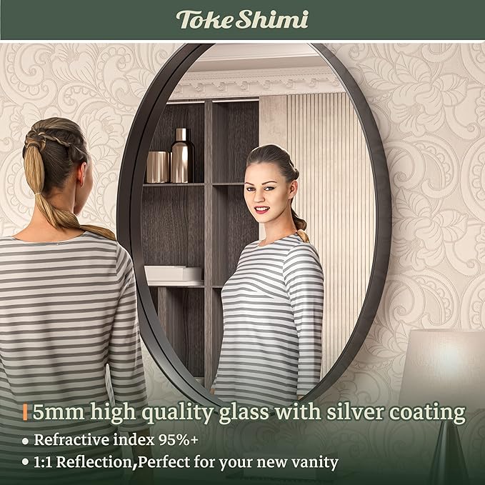 TokeShimi Black Oval Mirrors for Wall Decor 24x36 Inch with Non-Rusting Aluminum Alloy Brushed Matte Framed Wall Mounted for Bathroom, Entryway, Living Room, Bedroom,Vanity or Horizontal