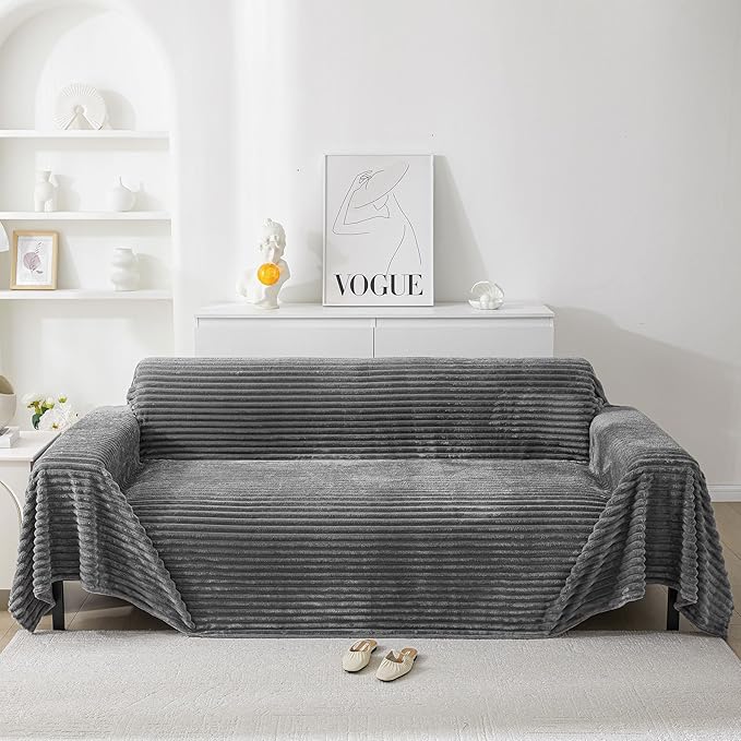 HAOMAIJIA Faux Fur Sofa Covers Couch Covers for 3 Cushion Couch Sofa Pet Friendly Soft Non Slip Couch Cover for Dogs Washable Sectional Couch Covers L Shape Furniture Protector (Grey, 71"x150")