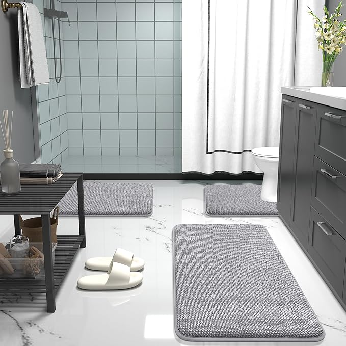 OLANLY Thick Memory Foam Bath Mat Rug 36x24, Extra Soft Absorbent Bathroom Rug, Quick Dry Bath Mats, Non-Slip, Machine Washable Carpet for Bathroom, Tub and Shower, Home Decor Accessories, Grey