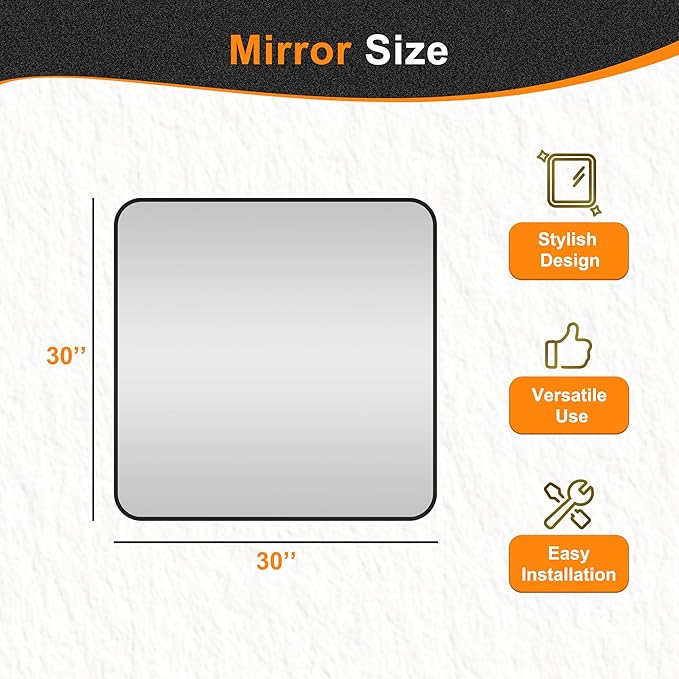 Delma Bathroom Vanity Mirror, Black Framed Bathroom Mirror for Over Sink, High-Definition Bathroom Mirror, Versatile Bathroom Vanity Mirror, Hangs Horizontally or Vertically(30x30, Black)