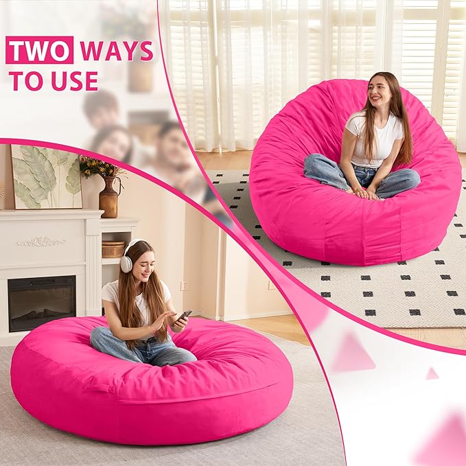 HABUTWAY XX-Large Bean Bag Chair: Giant 7' Memory Foam Furniture Bean Bag Chairs for Adults with Microfiber Cover 7Ft (Hot Pink)