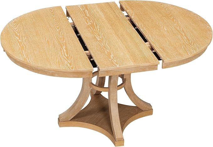 Ball & Cast Retro Dining Table Set for 4 with 4 Upholstered Chairs,5-Piece Wooden Living Room Furniture W/ 42" Round Extendable Kitchen Desk,for Small Space,Apartment,Dining Room,Natural