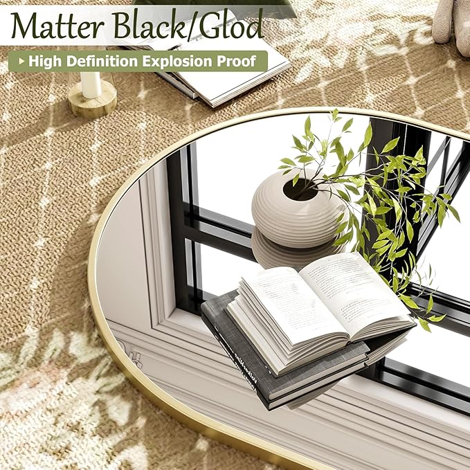 30x38 Inch Arched Bathroom Mirror - Gold Metal Frame Wall Mounted Vanity Mirror for Bathroom, Bedroom, Living Room, Hanging or Leaning Decorative Mirror