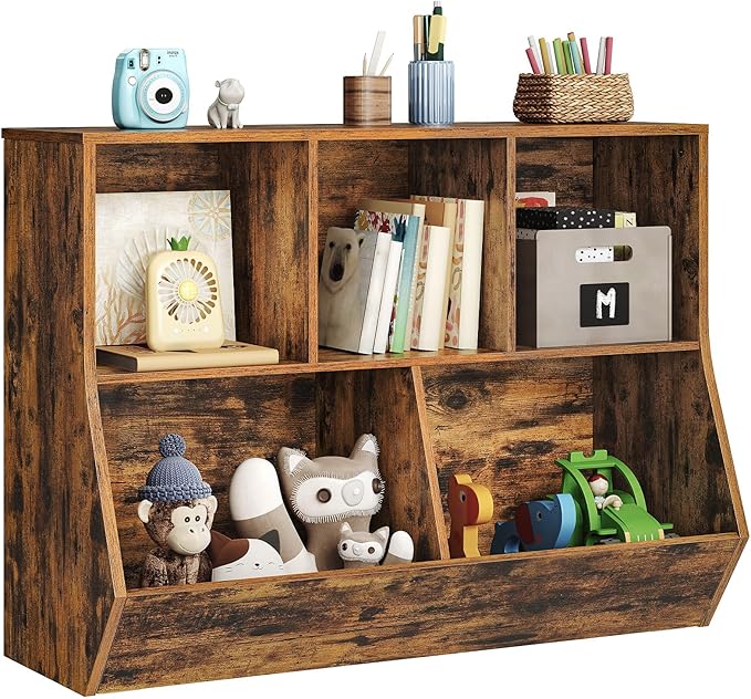 HOOBRO Kids Bookshelf, Bookcase Footboard, Toy Storage Cubby, Children's Toy Shelf, 39.4" L Toy Storage Cabinet, Fit for Children's Room, Playroom, Hallway, Kindergarten, Rustic Brown BF132CW01