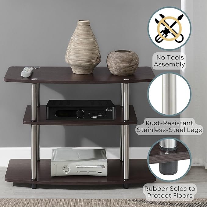 Convenience Concepts Designs2Go No Tools 3-Tier Stand Entertainment Center 37 Inches, Modern TV Console with Shelves for Living Room, 31.5", Espresso