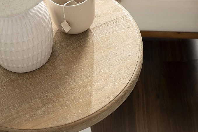 Kate and Laurel Linsley Farmhouse Side Table, 16 Inch Diameter, Rustic Brown and White, Decorative End Table with Rustic Style for Vintage Decor