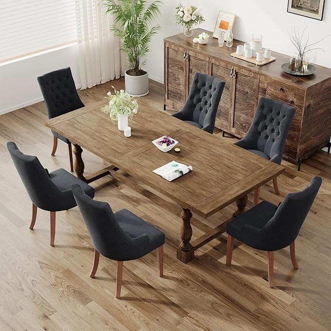 COLAMY Wingback Upholstered Side Dining Room Chairs Set of 4, Fabric Dining Chairs with Tufted Button, Living Room Chairs for Home Kitchen, Black