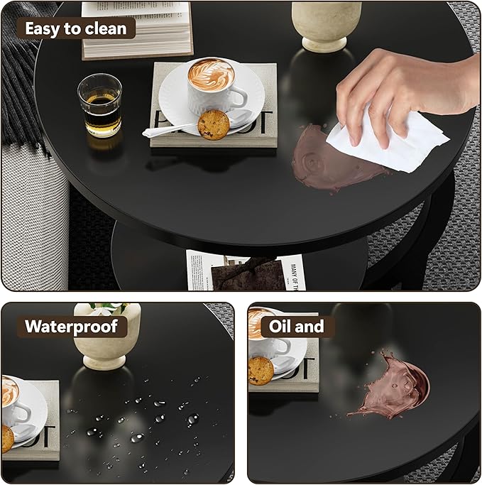 C-Shaped End Table,2 Tiers Round Side Table,Sofa Small Side Table for Living Room, Bedroom,Bedside Small Space,Black