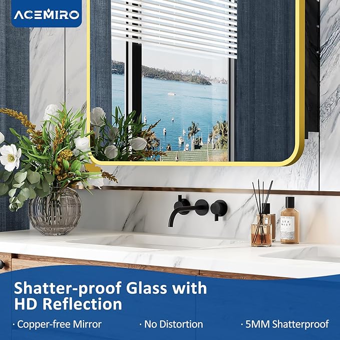 24x30 Inch Bathroom Medicine Cabinet with Mirror Gold Metal Framed Recessed or Surface Wall Mounted Mirrored Medicine Cabinets for Bathroom