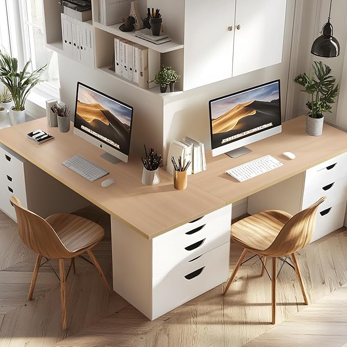 Kaboon Universal Tabletop 55"x20", Solid One-Piece Melamine Table Top, Double Desk L-Desk DIY, Home and Office, Light Walnut