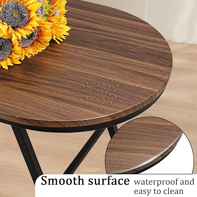 Folding Coffee Table for Small Spaces Wood and Metal Oval Coffee Tables No Assembly Low Coffee Table for Living Room, Home, Office, Rustic Brown