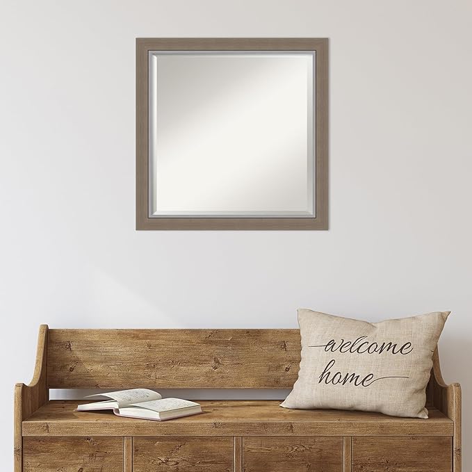 Amanti Art Brown Wall Mirror 23x23 Eva Brown Narrow Square Bathroom Mirror for Wall Decor Living Room, Medium Country Rustic Frame, Hangs Horizonally and Vertically, Bathroom Decor, Beveled Edge