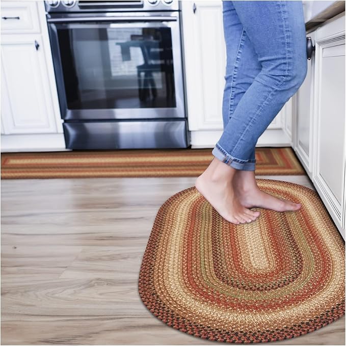 Gingerbread Brown Oval Braided Rug, 2x3' - Handmade with Jute, Warm Country Decor, Perfect for Bathrooms and Entryways - Reversible and Easy to Clean