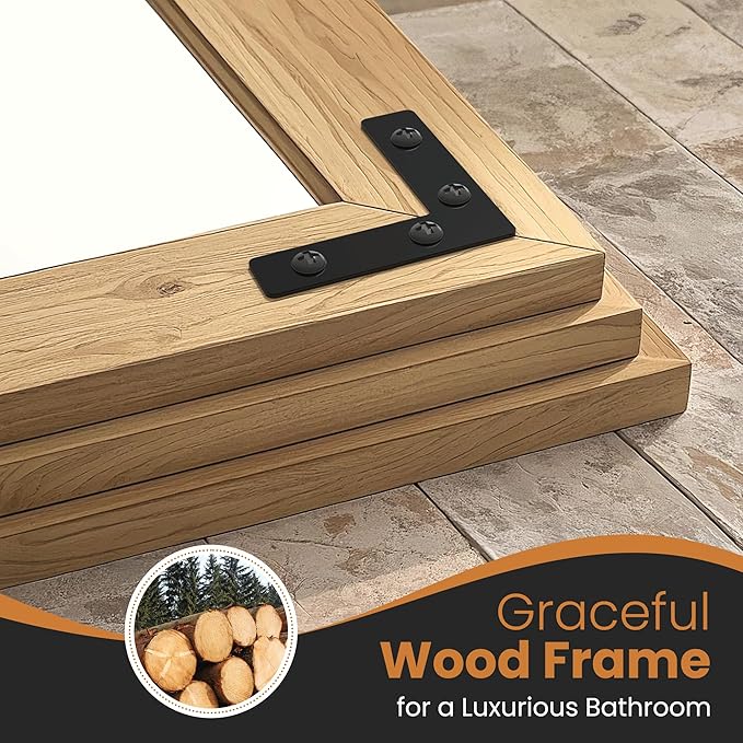 Full Length Mirror with Wooden Frame, 56"X22" Solid Wood Standing Floor Mirror for Farmhouse, Bathroom, Bedroom Decor, Hanging or Leaning Wall-Mounted(Natural)
