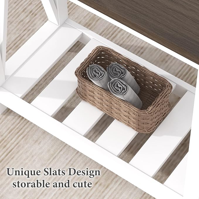 ChooChoo Farmhouse End Table, Narrow Side Table, Slim End Table with Storage Shelf for Small Spaces, Rustic Nightstand, for Living Room, Bedroom White