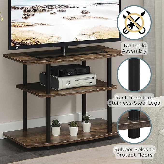 Convenience Concepts Designs2Go No Tools 3-Tier TV Stand 31.5" - Entertainment Center for TVs up to 37 Inches, Modern TV Console with Shelves for Living Room, Family Room, Barnwood/Black