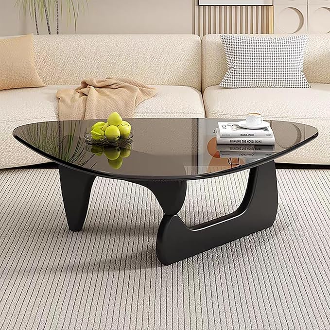 Mid Century Modern Glass Coffee Table for Living Room, Small Coffee Tables, Suitable for Bedroom Living Room Reception Office Tables(Black/Grey,Medium)