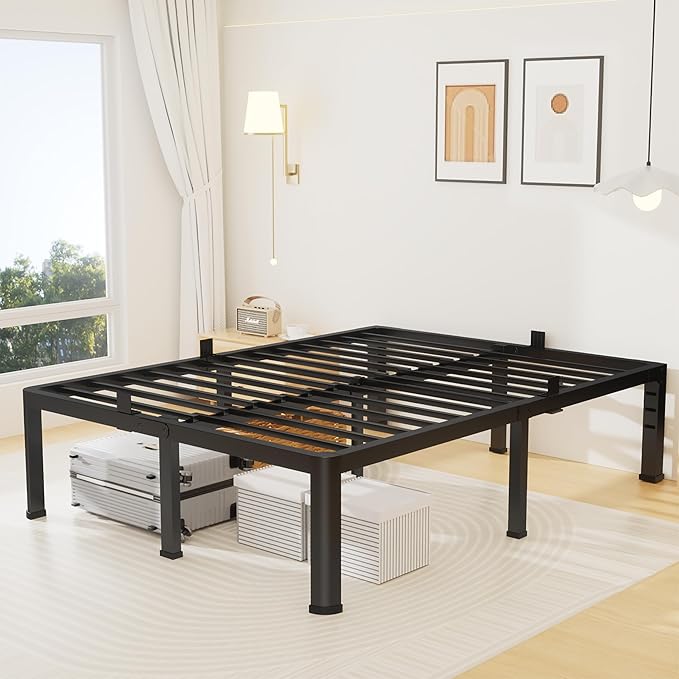 20 Inch Full Size Metal Platform Bed Frame with Round Corners, Storage Space Under High Bed Frame-Heavy Duty Steel Slats Support, Noise Free - Easy Assembly - No Box Spring Needed