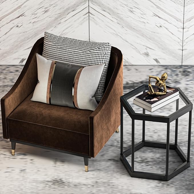 Coffee Table Glass Modern Coffee Table, Hexagon Free Combination Glass Center Table Small End Tables with Metal Frame for Living Room Set of 3