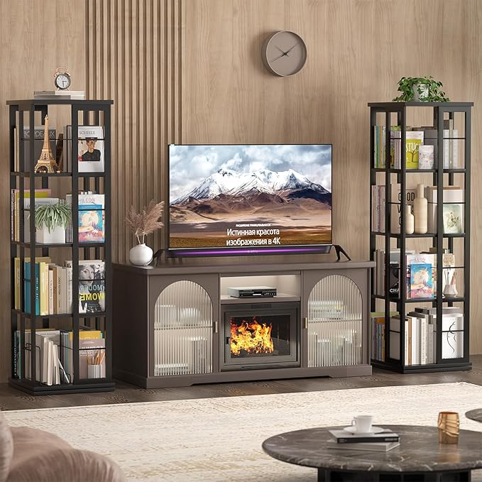 Aheaplus Rotating Bookshelf, 360 Display Wood Spinning Bookshelf, Floor Standing Bookcase Narrow Shelf Revolving Organizer Storage Rack for Small Space, Bedroom, Study Room, Black