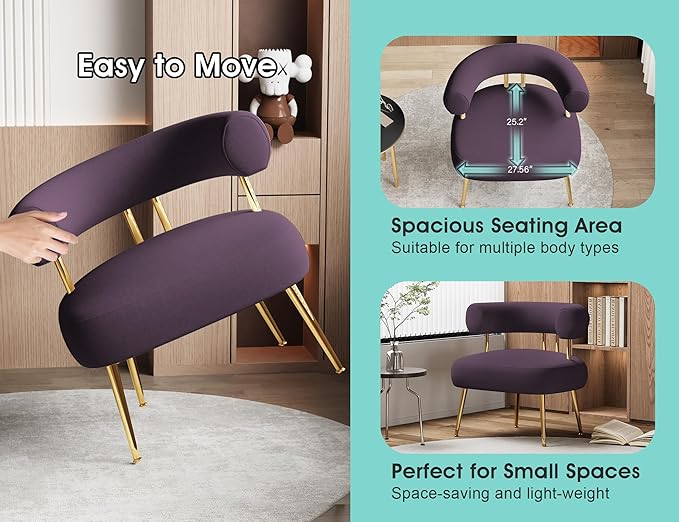 Modern Accent Chair, Round Upholstered Barrel Armchair for Small Spaces, Fluffy Side Corner Sherpa Sofa Chair for Living Room, Bedroom(Purple)