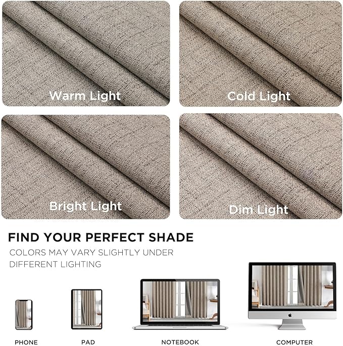 Joydeco Blackout Curtains for Bedroom - 100% Light Blocking 2 Panels Set Linen Drapes 42" W x 96" L, Thermal Insulated Room Darkening Curtains, Linen Textured for Living Room, Rod Pocket & Back Tabs
