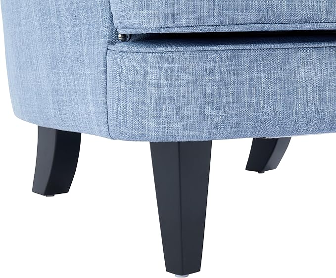 Ball & Cast Accent Chair,Mid-Century Lounge Living Room Chairs with Button Tufting,Upholstered Reading Accent Chair W/Solid Wood Legs and Curved Backrest,for Bedroom,Apartment,Light Blue