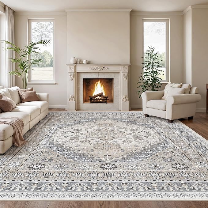 zesthome 12x15 Area Rugs, Large Washable Rug, Ultra-Thin Stain Resistant Rugs for Living Room, Bedroom, Non-Slip Backing Home Decor Area Rug (Beige,12'x15')