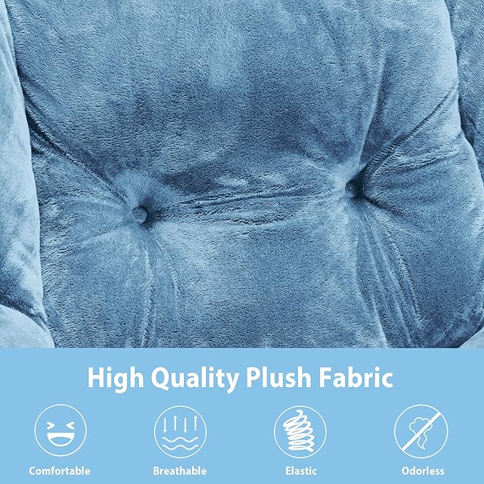 Lazy Chair with Folding Ottoman, Accent Chair Plush Upholstered with Metal Structure and Non-Slip Pads, Sofa Armchair with Footrest and Side Storage Bag for Dorm, Room, Office, Blue