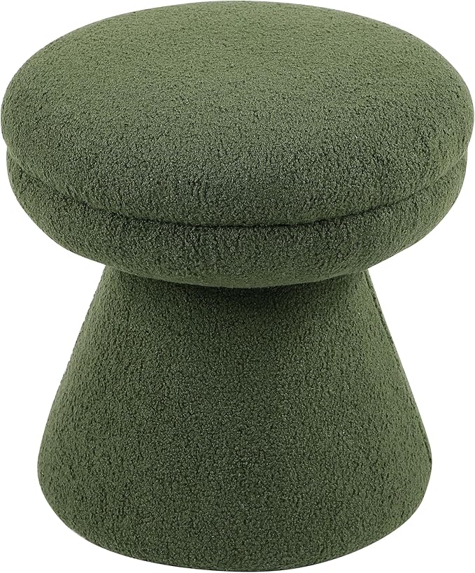 Furniture of America Rami Modern 18-inch Mushroom-Shape Upholstered Ottoman with Tapered Pedestal, Vanity Stool Chair, Small Foot Stool for Bedroom, Living Room, Entryway, Green