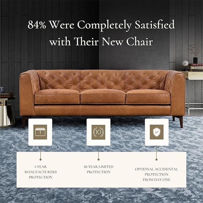 Poly & Bark Essex Leather Couch - 89-Inch Sofa with Tufted Back - Full-Grain Leather Sofa for Living Room with Feather-Down Topper - Living Room Couch - Vintage Italian Leather in Cognac Tan